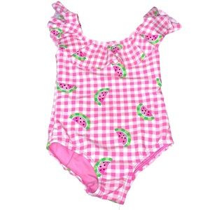 Pink gingham watermelon ruffle swimsuit 2T